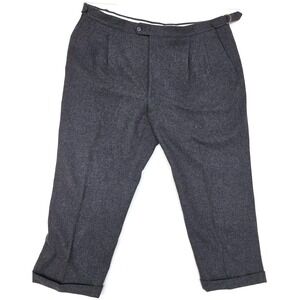 Paul Fredrick Pants Mens 44x27 Gray Wool Tweed Pleated Cuffed Dress Slacks
